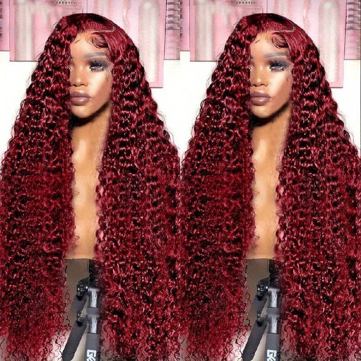 ZSFOQQ Hair Water Wave 99J Burgundy Color 13x4/5x5 HD Lace Front Wigs Human Hair Wig