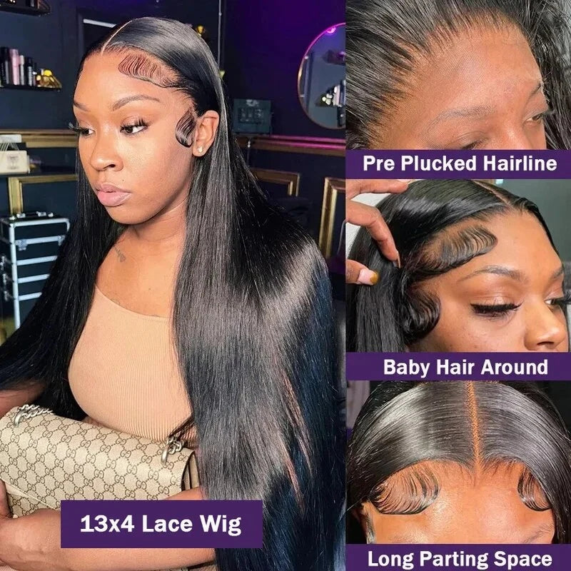 ZSFOQQ Straight Lace Front Wigs HD Lace Wig Straight Human Hair Wig Invisible 13x4 Lace Front Wig