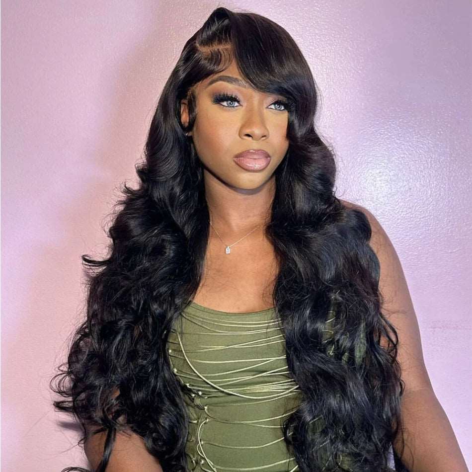 ZSFOQQ  Hair Body Wave 13*6 Transparent Lace Frontal Wig Unprocessed Human Virgin Hair Natural Black ZSFOQQ HAIR