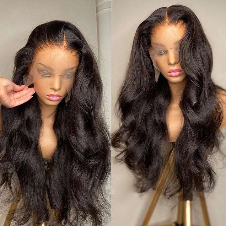 ZSFOQQ  Hair Body Wave 13*6 Transparent Lace Frontal Wig Unprocessed Human Virgin Hair Natural Black ZSFOQQ HAIR