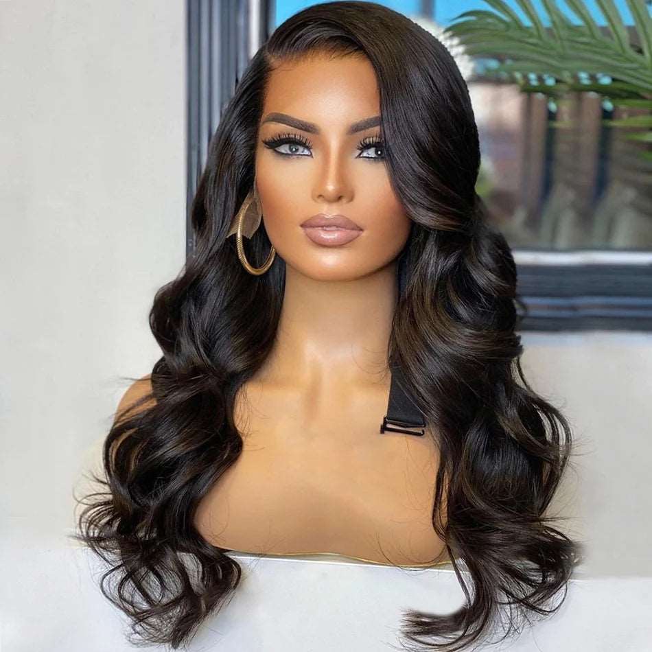 ZSFOQQ  Hair Body Wave 13*6 Transparent Lace Frontal Wig Unprocessed Human Virgin Hair Natural Black ZSFOQQ HAIR