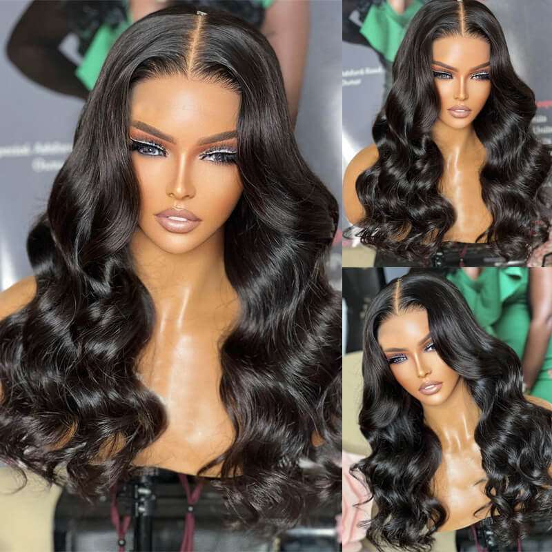 ZSFOQQ  Hair Body Wave 13*6 Transparent Lace Frontal Wig Unprocessed Human Virgin Hair Natural Black ZSFOQQ HAIR