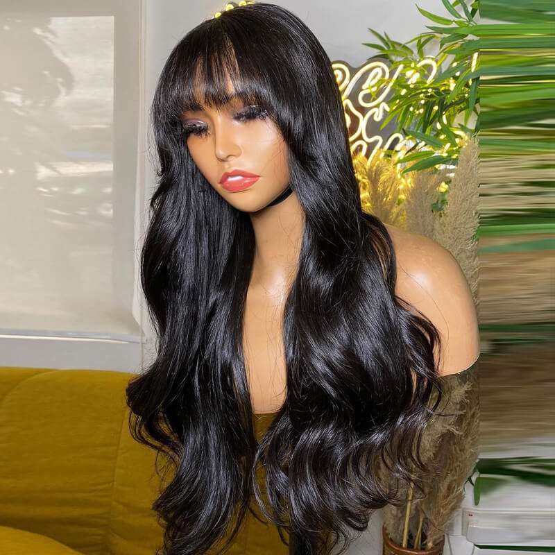 ZSFOQQ  New Pre Cut Lace Closure Layered Cut Body Wave Wig Blow Out Wavy With Air Bangs Glueless Human Hair Wigs For Women ZSFOQQ HAIR