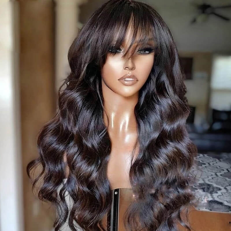 ZSFOQQ  New Pre Cut Lace Closure Layered Cut Body Wave Wig Blow Out Wavy With Air Bangs Glueless Human Hair Wigs For Women ZSFOQQ HAIR