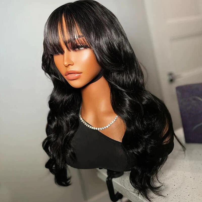 ZSFOQQ  New Pre Cut Lace Closure Layered Cut Body Wave Wig Blow Out Wavy With Air Bangs Glueless Human Hair Wigs For Women ZSFOQQ HAIR