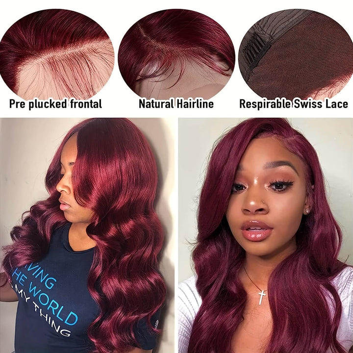 ZSFOQQ Burgundy Lace Front Wigs Body Wave Glueless Human Hair Wigs 13x4 Tansparent Lace Frontal Wig