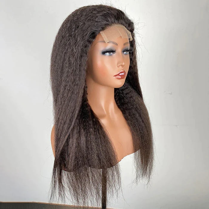 ZSFOQQ HD Lace Yaki Straight Hair 4x4 Lace Closure Wig Human Hair Skin Melt.