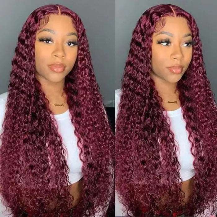 ZSFOQQ Hair 99J Burgundy Curly Wig Transparent 13x4/5x5 HD Lace Frontal Wig for Women Human Hair Wig