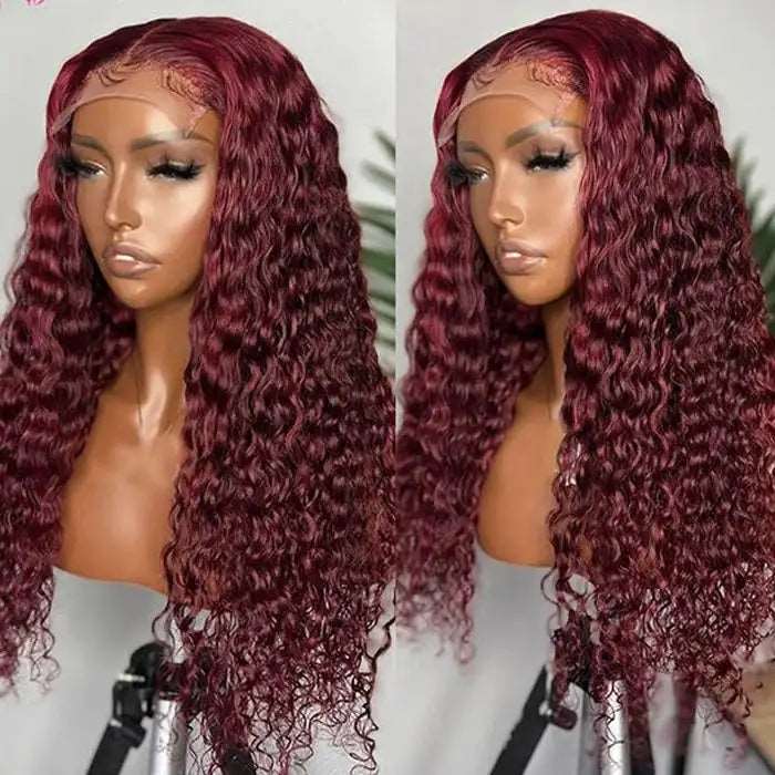 ZSFOQQ Hair 99J Burgundy Deep Wave 13x4/5x5 Lace Front Wig with Baby Hair For Woman Human Hair Wigs