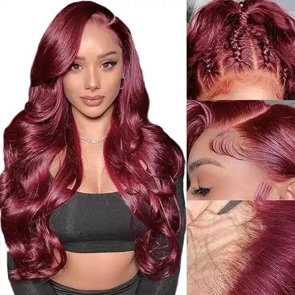 ZSFOQQ Hair 99j Colored 13x4 5x5 HD Lace Frontal Closure Body Wave Wigs Human Hair Wigs