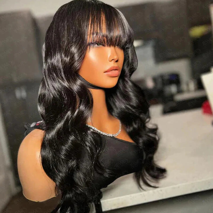 ZSFOQQ  New Pre Cut Lace Closure Layered Cut Body Wave Wig Blow Out Wavy With Air Bangs Glueless Human Hair Wigs For Women