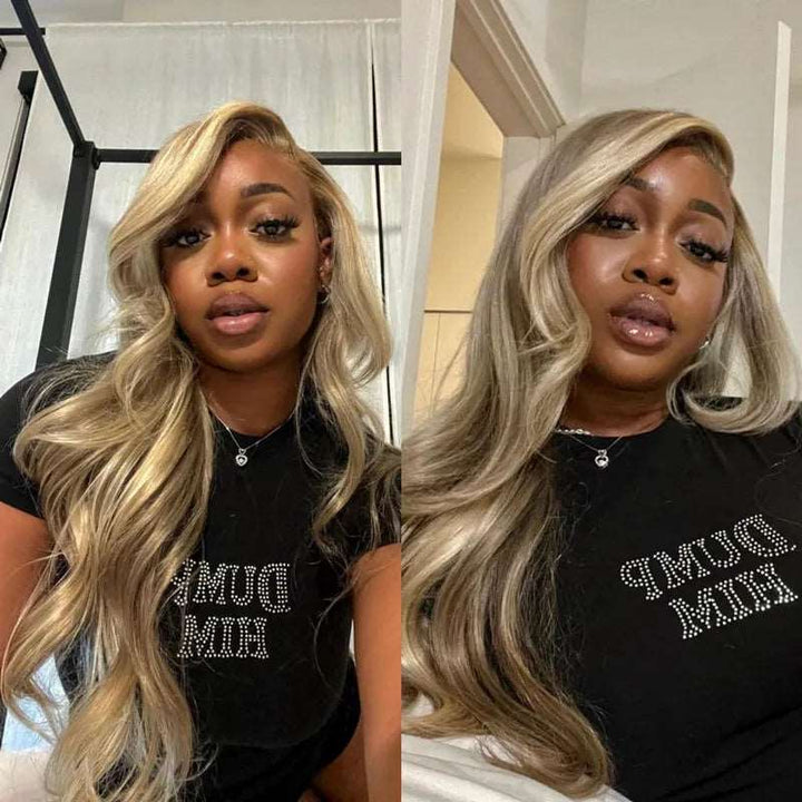 ZSFOQQ Customized Blonde Balayage on Brown Hair Transparent 13x4 &13x6 Lace Frontal Wig