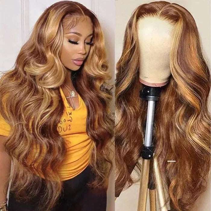 ZSFOQQ Body Wave Hair Highlight P4/27 Lace Wig 100% Virgin Human Hair Wig.