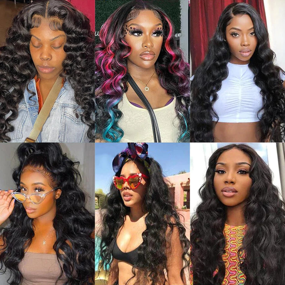 ZSFOQQ Hair Loose Wave 13*6 Transparent Lace Frontal Wig Unprocessed Human Virgin Hair Natural Black.