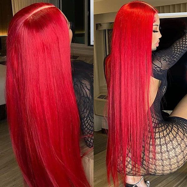 ZSFOQQ Glueless Red Lace Front Wig HD Transparent Lace Straight Hair 13x4 Lace Front Wig 180% Density