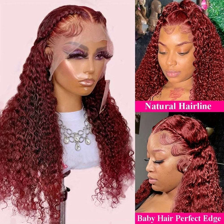 ZSFOQQ Burgundy Hair Curly Wig Glueless HD Lace Frontal Wigs 99J Color Human Hair Wigs 30inch