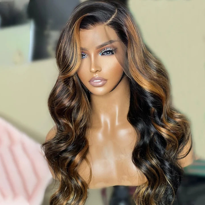 ZSFOQQ Body Wave Highlight Honey Blond Wig 13x4/4x4 HD Lace Front Piano Colored Human Hair Wigs