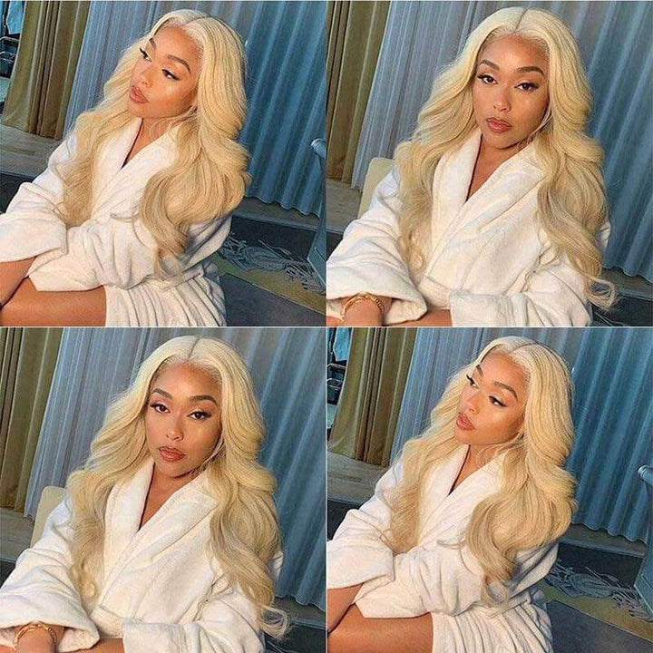 ZSFOQQ Glueless 613 Blonde Body Wave 13x4 Lace Front Wigs HD Transparent Wavy Human Hair Wigs