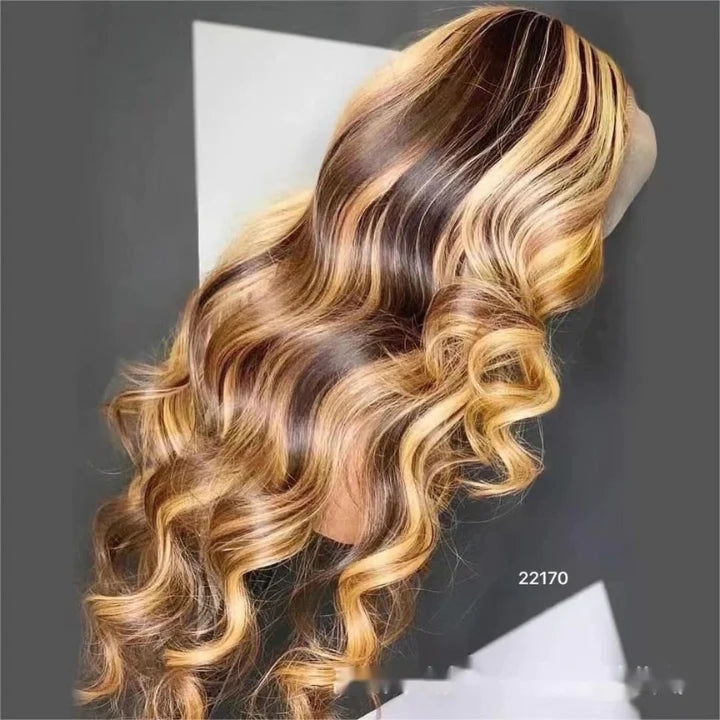 ZSFOQQ Body Wave Hair Honey Blonde Highlight 13x4 Hd Transparent Lace Front Wig 100% Virgin Human Hair Wig