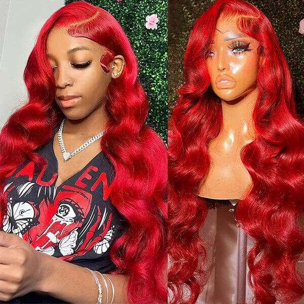 ZSFOQQ Glueless Red Hair Lace Front Wig Body Wave 13x4 HD Transparent Lace Colored Human Hair Wigs