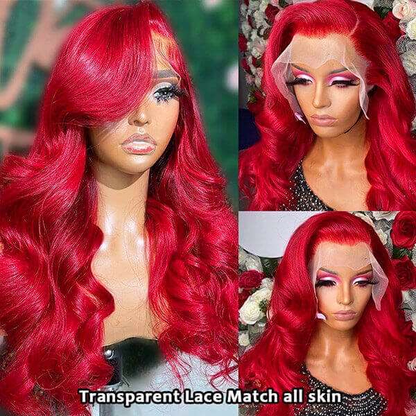 ZSFOQQ Glueless Red Hair Lace Front Wig Body Wave 13x4 HD Transparent Lace Colored Human Hair Wigs