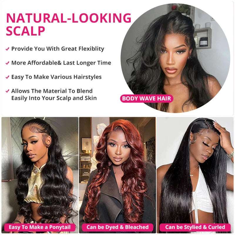 ZSFOQQ Body Wave HD Lace Wig Glueless 13x4 Lace Front Wigs Pre Plucked Human Hair Wig