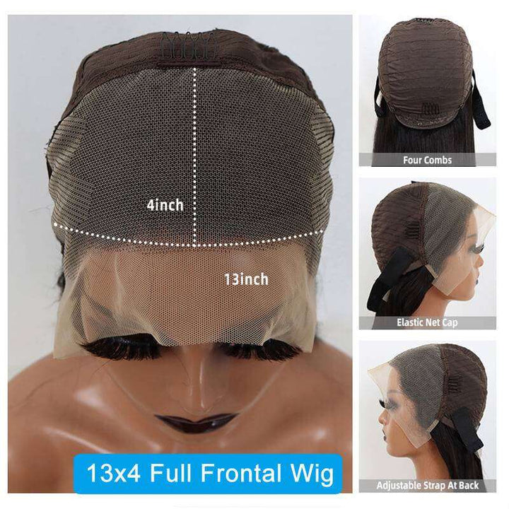 ZSFOQQ Hair Body Wave 13*4 Transparent Lace Frontal Wig Unprocessed Human Virgin Hair 1Piece Natural Black.