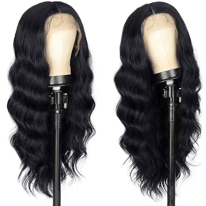 ZSFOQQ Hair Body Wave 13*4 Transparent Lace Frontal Wig Unprocessed Human Virgin Hair 1Piece Natural Black.