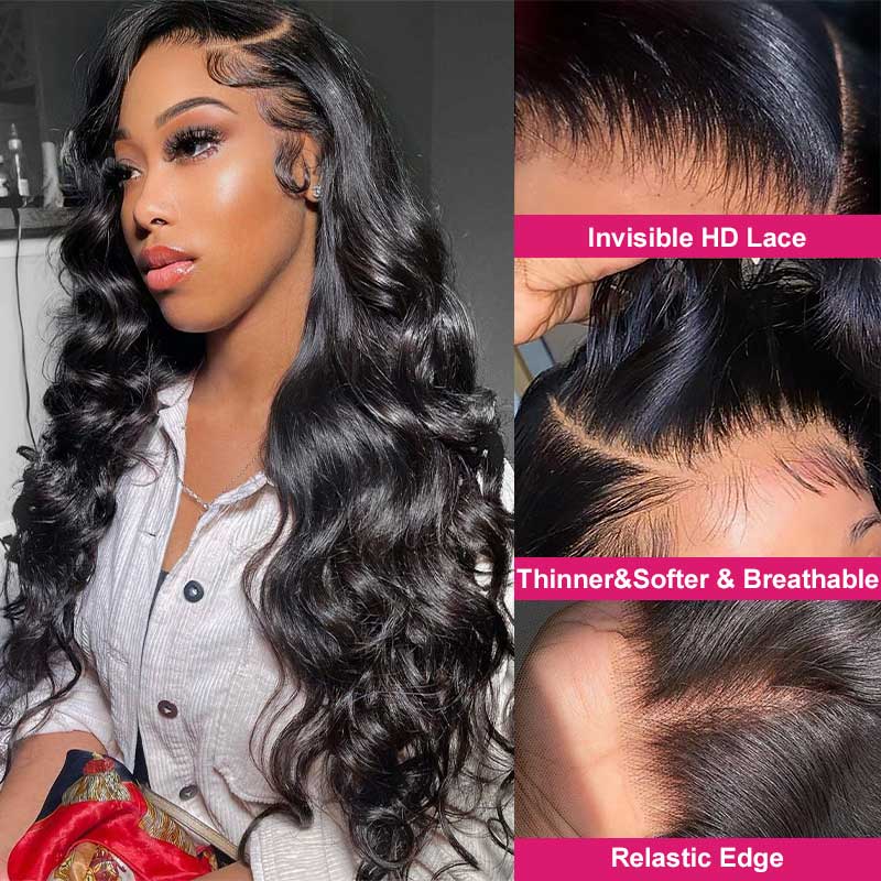 ZSFOQQ Body Wave HD Lace Wig Glueless 13x4 Lace Front Wigs Pre Plucked Human Hair Wig