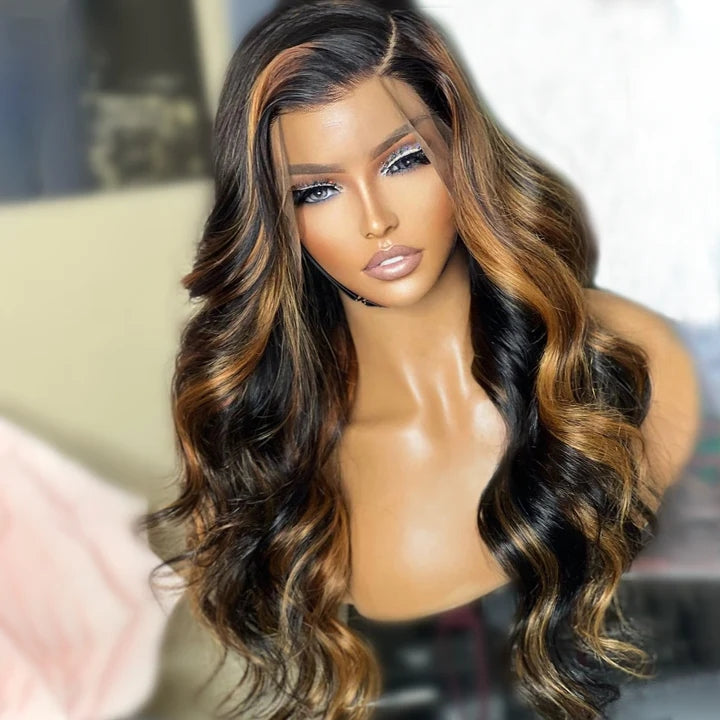 ZSFOQQ Body Wave Highlight Honey Blond Wig 13x4/4x4 HD Lace Front Piano Colored Human Hair Wigs