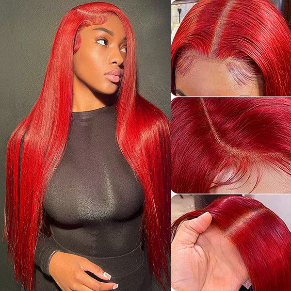 ZSFOQQ Glueless Red Lace Front Wig HD Transparent Lace Straight Hair 13x4 Lace Front Wig 180% Density