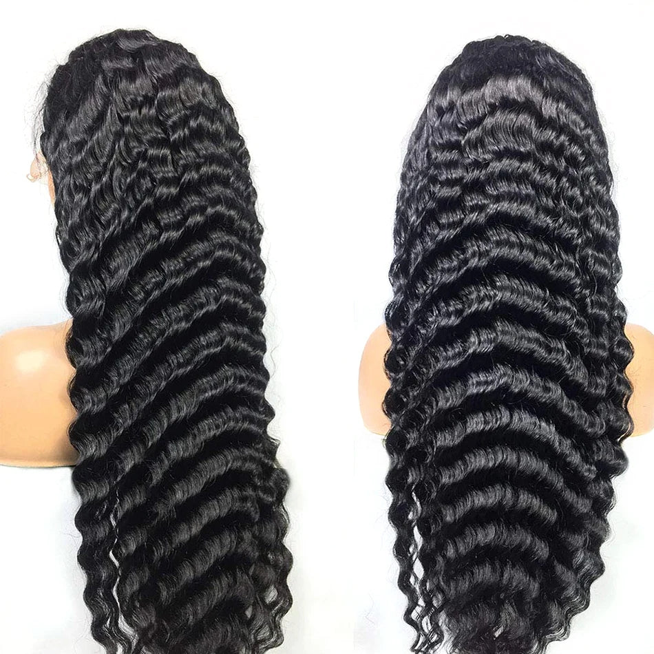 ZSFOQQ Hair Loose Deep Wave 13*6 Transparent Lace Frontal Wig Unprocessed Human Virgin Hair 1 Piece Natural Black.