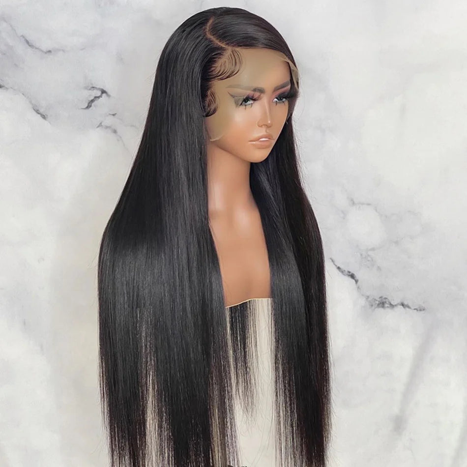 ZSFOQQ Hair Straight 13*6 Transparent Lace Frontal Wig Unprocessed Human Virgin Hair Natural Black.