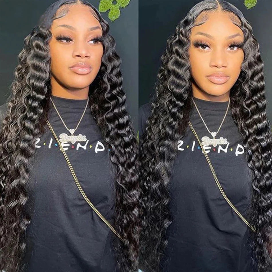 ZSFOQQ Hair Loose Deep Wave 13*6 Transparent Lace Frontal Wig Unprocessed Human Virgin Hair 1 Piece Natural Black.