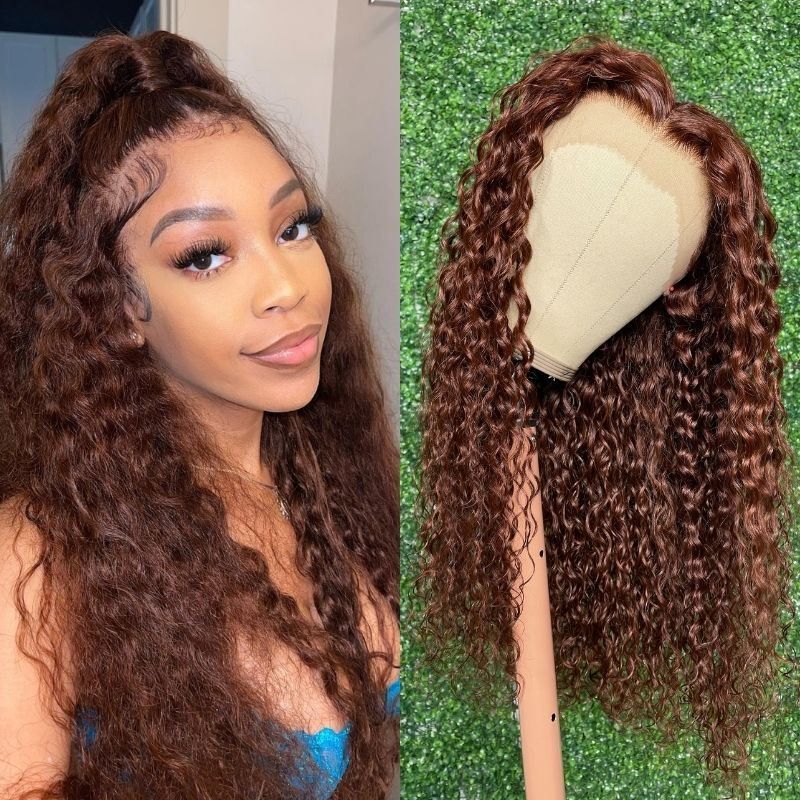 ZSFOQQ Reddish Brown #33 Deep Wave 13x4 Lace Wig Frontal Wig For Women.