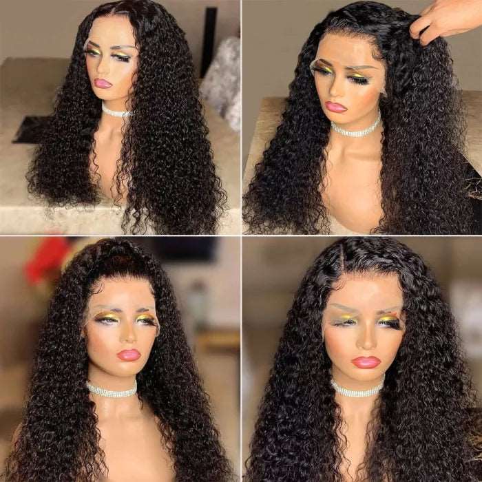 ZSFOQQ Hair HD 13*4 Lace Frontal Wig Jerry Curly Virgin Hair Unprocessed Human Hair Piece Natural Black.