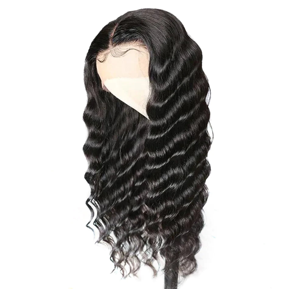 ZSFOQQ Hair Loose Deep Wave 13*4 Transparent Lace Frontal Wig 100% Human Virgin Hair 1 Piece Natural Black.