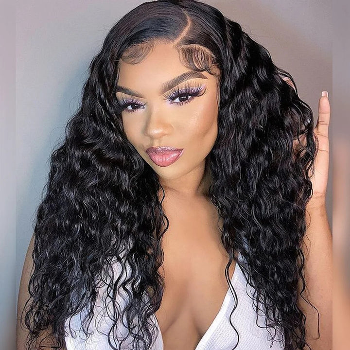 ZSFOQQ Water Wave 13×6 Transprent Lace Frontal Wigs 200% Density Human Hair Wigs