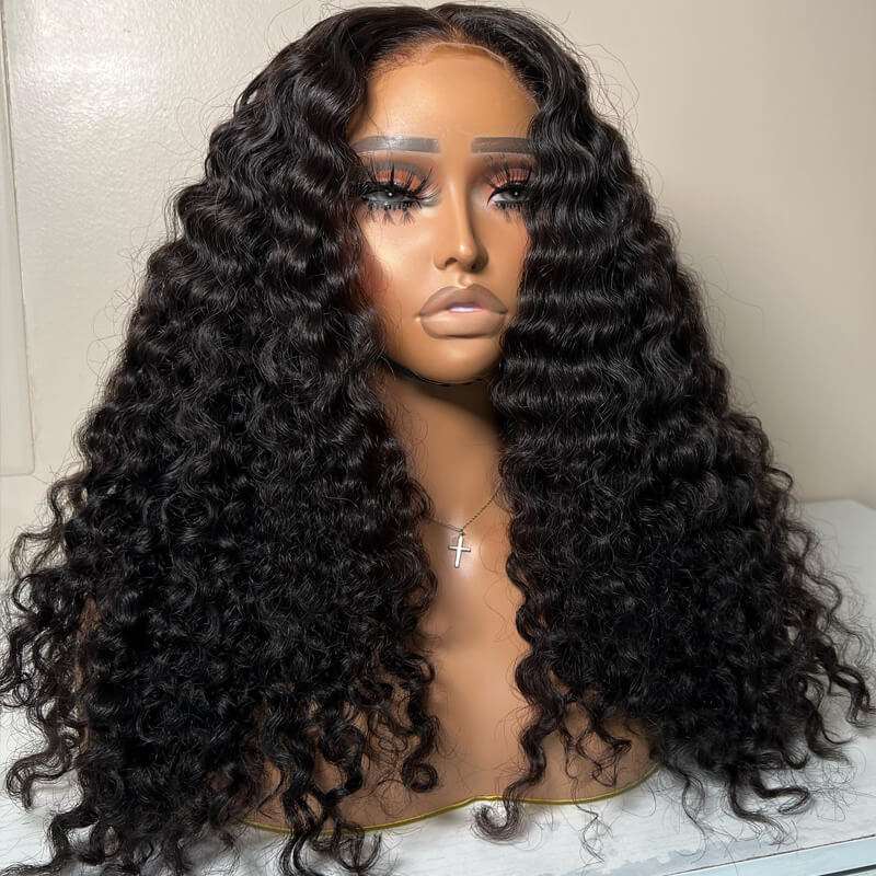 ZSFOQQ Hair Deep Wave Hair 360 HD Lace Wigs Ultra Soft HD Film Lace Wigs | Real HD Wig Human Hair Wig