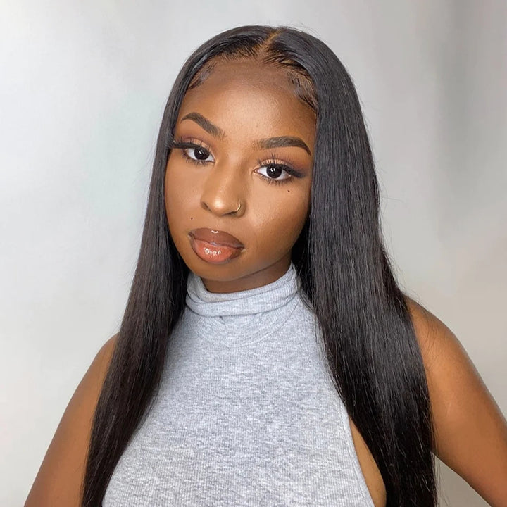 ZSFOQQ Hair Straight 13*6 Transparent Lace Frontal Wig Unprocessed Human Virgin Hair Natural Black.