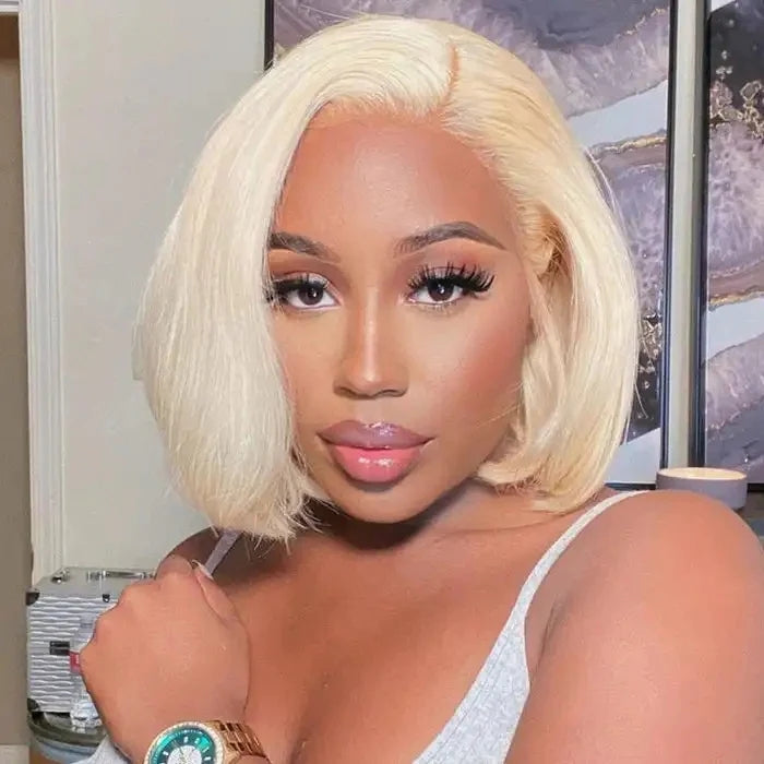 ZSFOQQ Hair #613 Blonde 13x4 Short Bob Lace Front Wig Straight Hair Undetectable Lace Wig Pre Plucked With Baby Hair Natural Hairline Glueless Human Hair Wig