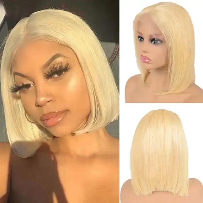 ZSFOQQ Hair #613 Blonde 13x4 Short Bob Lace Front Wig Straight Hair Undetectable Lace Wig Pre Plucked With Baby Hair Natural Hairline Glueless Human Hair Wig