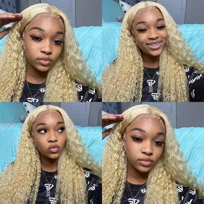 ZSFOQQ Hair Deep Wave 13x4 HD Lace Frontal Wig 613 Honey Blonde Wig Human Hair Wigs