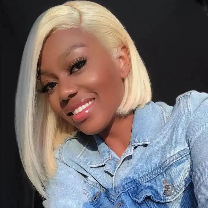 ZSFOQQ Hair #613 Blonde 13x4 Short Bob Lace Front Wig Straight Hair Undetectable Lace Wig Pre Plucked With Baby Hair Natural Hairline Glueless Human Hair Wig