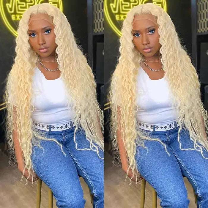 ZSFOQQ Hair Deep Wave 13x4 HD Lace Frontal Wig 613 Honey Blonde Wig Human Hair Wigs