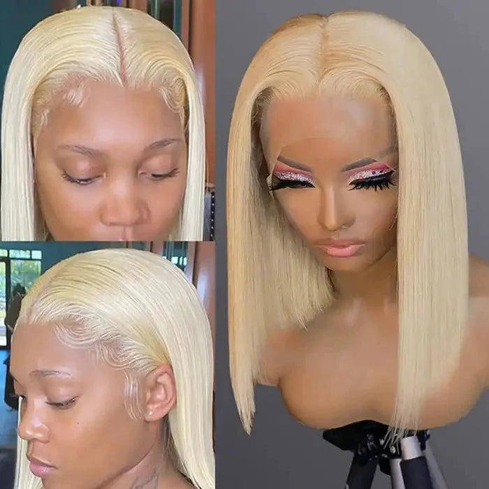 ZSFOQQ Hair #613 Blonde 13x4 Short Bob Lace Front Wig Straight Hair Undetectable Lace Wig Pre Plucked With Baby Hair Natural Hairline Glueless Human Hair Wig