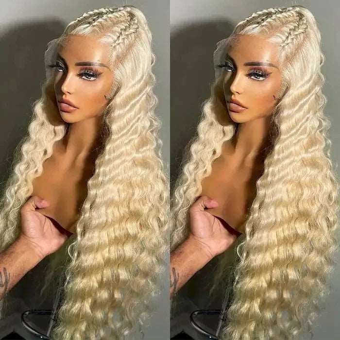 ZSFOQQ Hair Deep Wave 13x4 HD Lace Frontal Wig 613 Honey Blonde Wig Human Hair Wigs