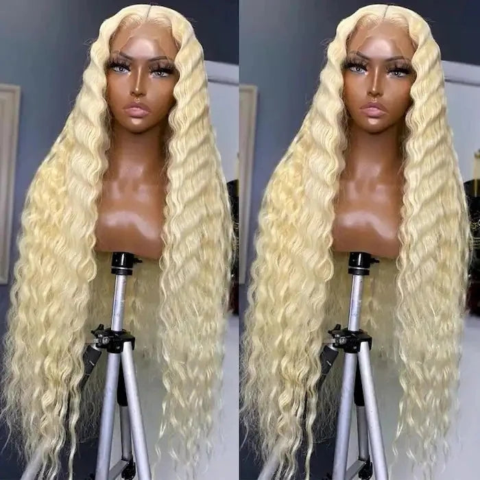 ZSFOQQ Hair Deep Wave 13x4 HD Lace Frontal Wig 613 Honey Blonde Wig Human Hair Wigs