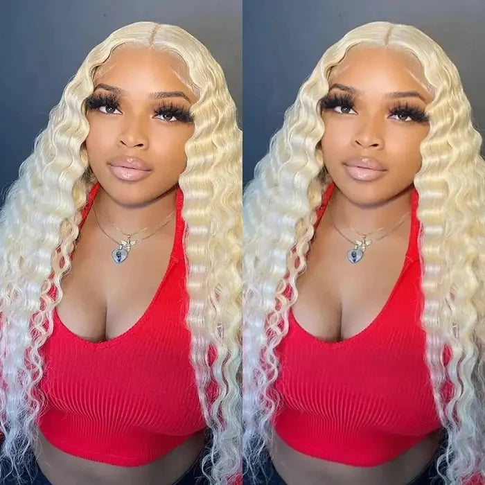 ZSFOQQ Hair Deep Wave 13x4 HD Lace Frontal Wig 613 Honey Blonde Wig Human Hair Wigs