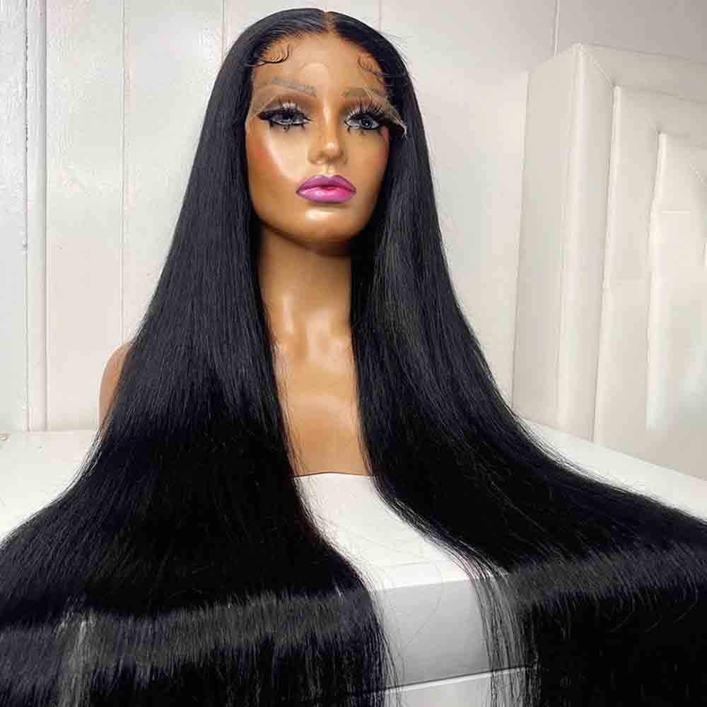 ZSFOQQ Hair Straight 13*6 Transparent Lace Frontal Wig Unprocessed Human Virgin Hair Natural Black.